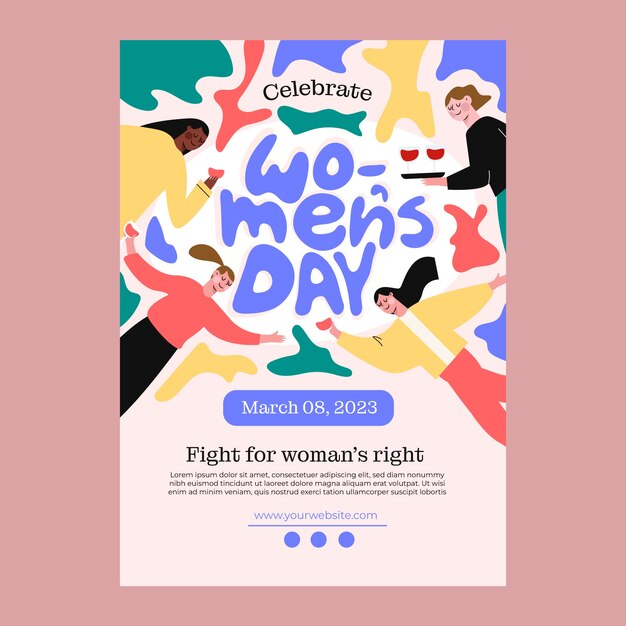 Modello di poster verticale per la celebrazione della festa della donna piatta