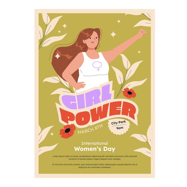 Modello di poster verticale per la celebrazione della festa della donna piatta