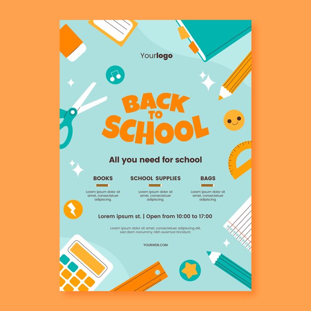 Modello di poster verticale per la celebrazione della stagione di ritorno a scuola