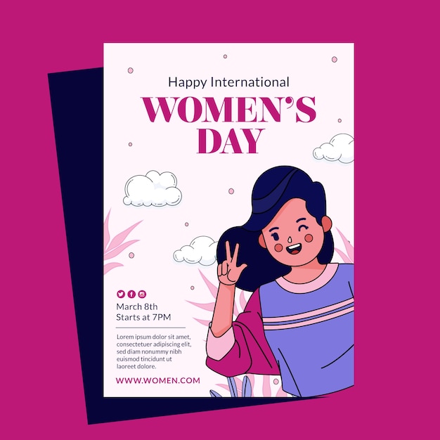 Modello di poster verticale per la festa della donna internazionale disegnato a mano