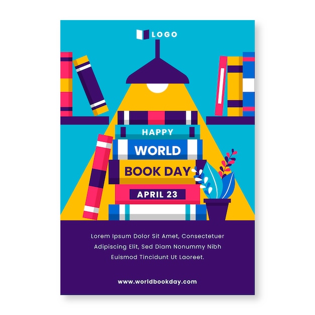 Modello di poster verticale per la giornata mondiale del libro piatto