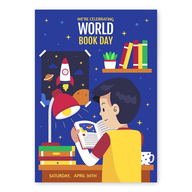 Modello di poster verticale per la giornata mondiale del libro piatto