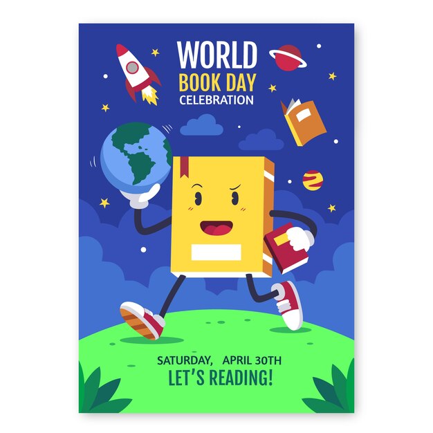 Modello di poster verticale per la giornata mondiale del libro piatto