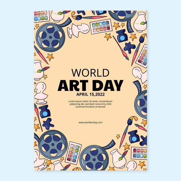 Modello di poster verticale per la giornata mondiale dell'arte disegnata a mano