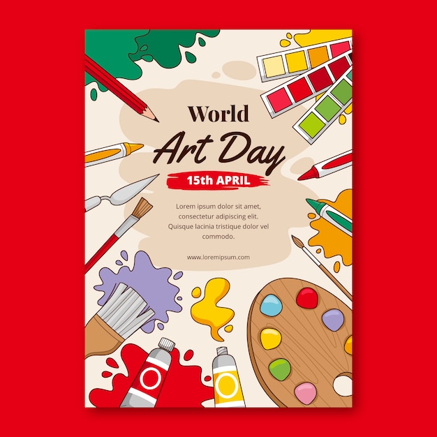 Modello di poster verticale per la giornata mondiale dell'arte disegnata a mano