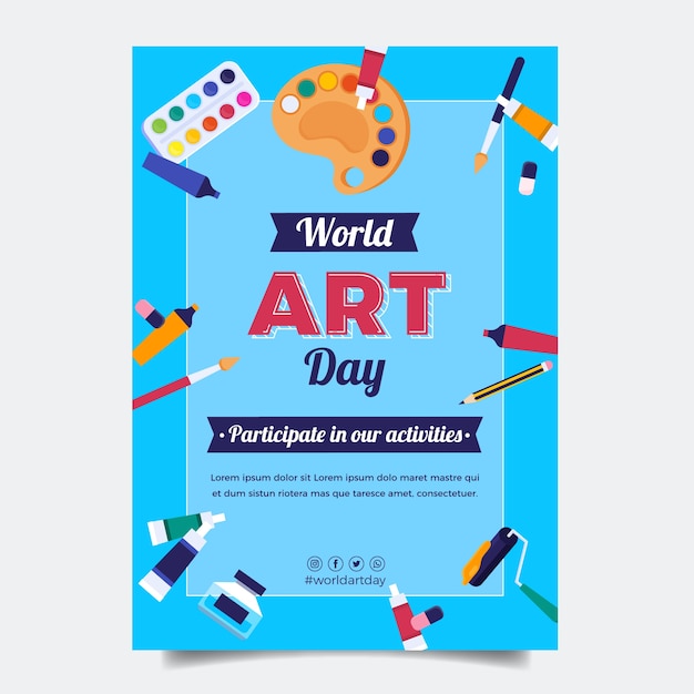 Modello di poster verticale per la giornata mondiale dell'arte piatta