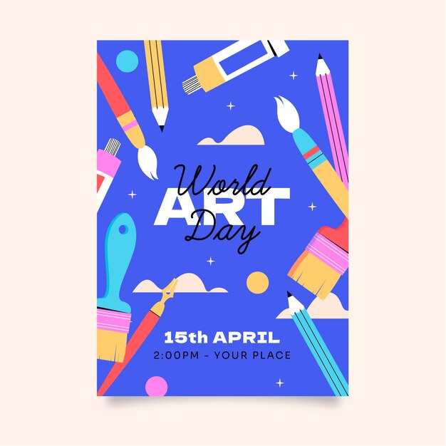 Modello di poster verticale per la giornata mondiale dell'arte piatta