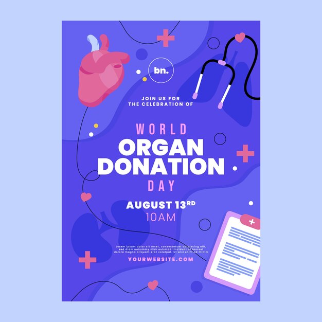 Modello di poster verticale per la Giornata Mondiale della Donazione di Organi