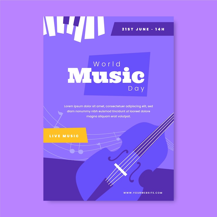 Vettore gratuito modello di poster verticale per la giornata mondiale della musica piatta