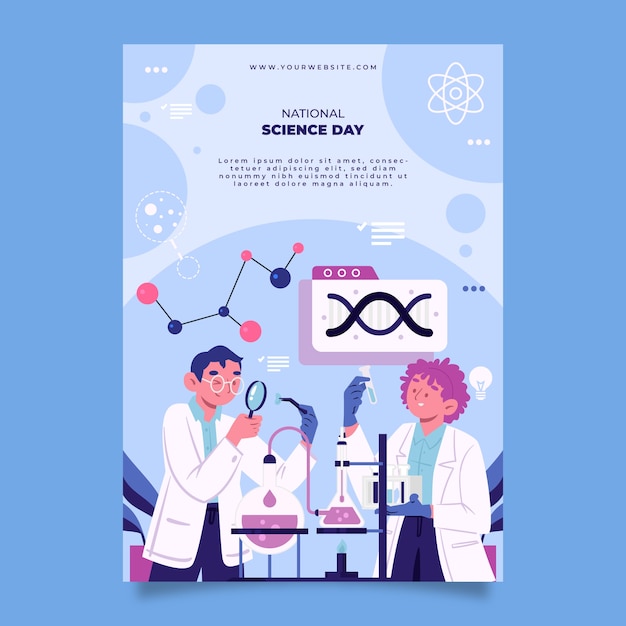 Modello di poster verticale per la giornata nazionale della scienza piatta