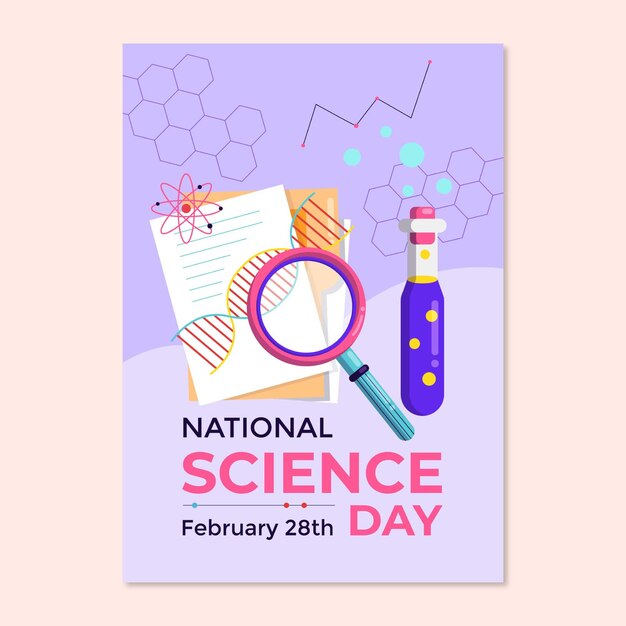 Modello di poster verticale per la giornata nazionale della scienza piatta
