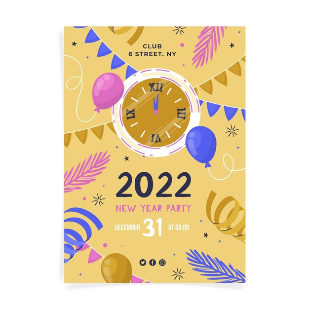 Modello di poster verticale piatto capodanno disegnato a mano