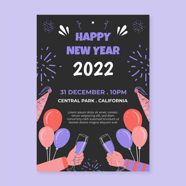 Modello di poster verticale piatto capodanno disegnato a mano