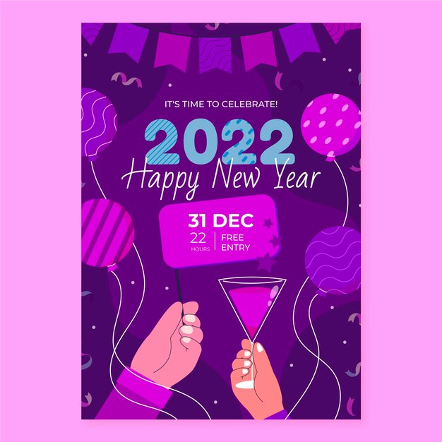 Modello di poster verticale piatto capodanno disegnato a mano