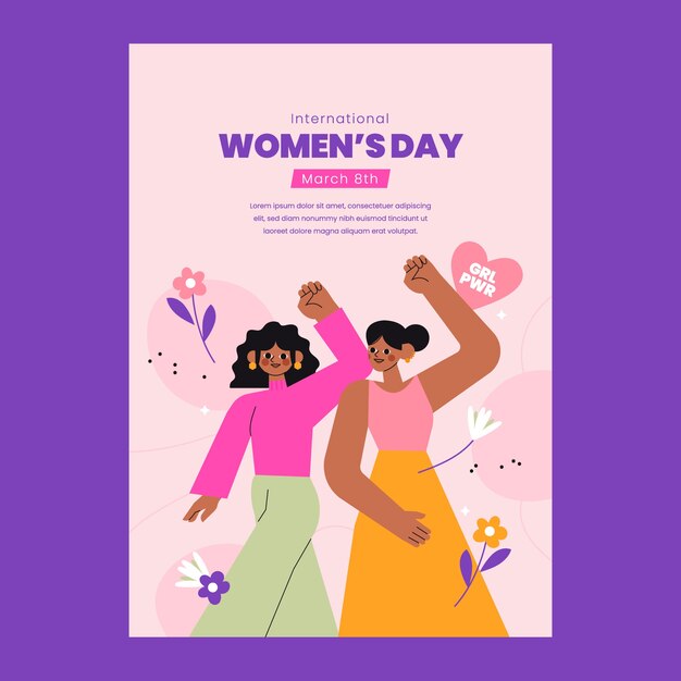 Modello di poster verticale piatto celebrazione della festa della donna