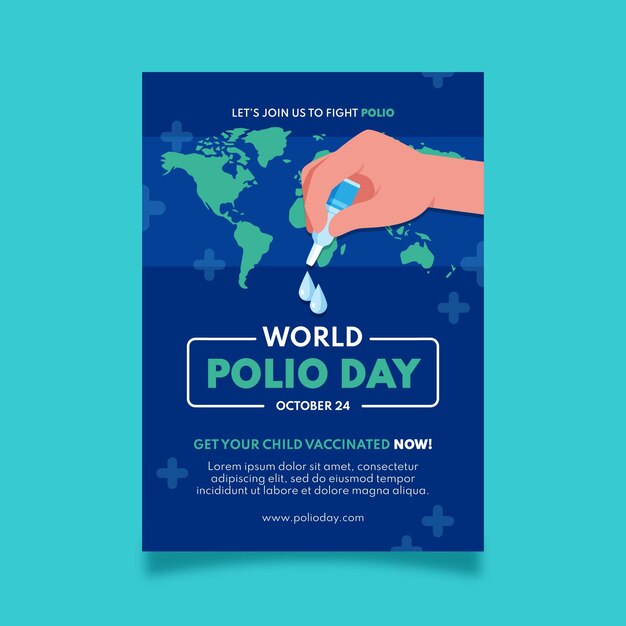 Modello di poster verticale piatto della giornata mondiale della polio