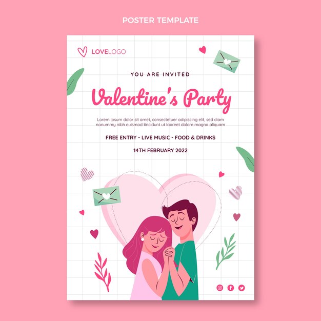 Modello di poster verticale piatto di San Valentino