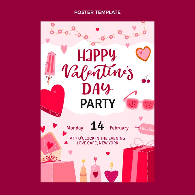 Modello di poster verticale piatto di San Valentino
