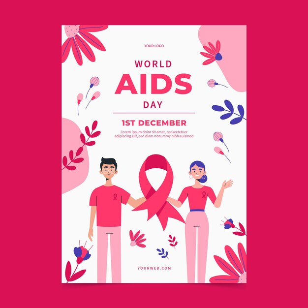 Modello di poster verticale piatto disegnato a mano per la giornata mondiale dell'AIDS