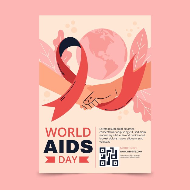 Modello di poster verticale piatto disegnato a mano per la giornata mondiale dell'AIDS