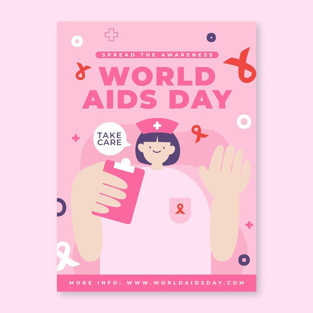 Modello di poster verticale piatto disegnato a mano per la giornata mondiale dell'AIDS