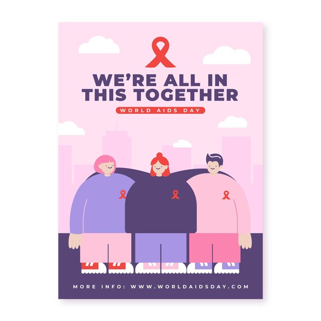 Modello di poster verticale piatto disegnato a mano per la giornata mondiale dell'AIDS
