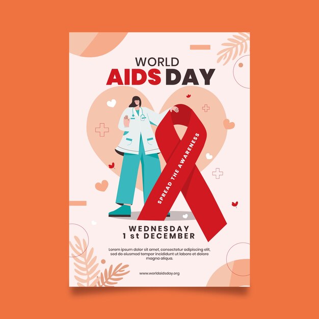 Modello di poster verticale piatto disegnato a mano per la giornata mondiale dell'AIDS