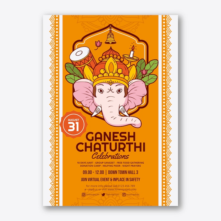 Vettore gratuito modello di poster verticale piatto ganesh chaturthi