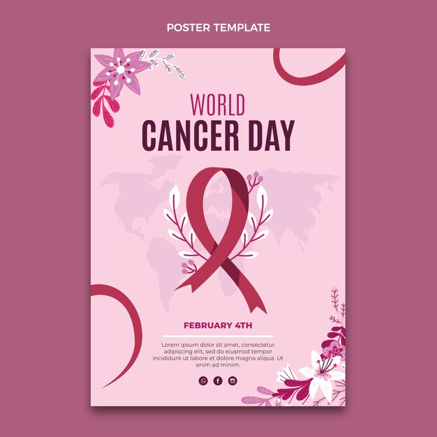 Modello di poster verticale piatto giornata mondiale del cancro