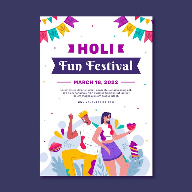 Modello di poster verticale piatto holi