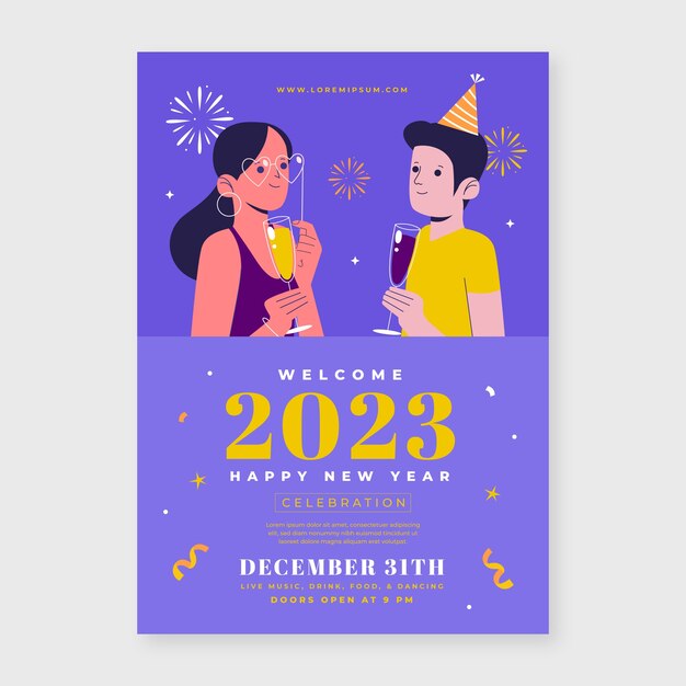 Modello di poster verticale piatto nuovo anno 2023