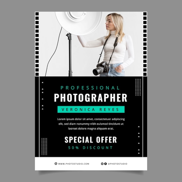 Modello di poster verticale piatto per la carriera di fotografo