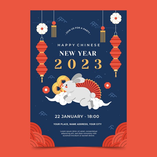 Modello di poster verticale piatto per la celebrazione del capodanno cinese