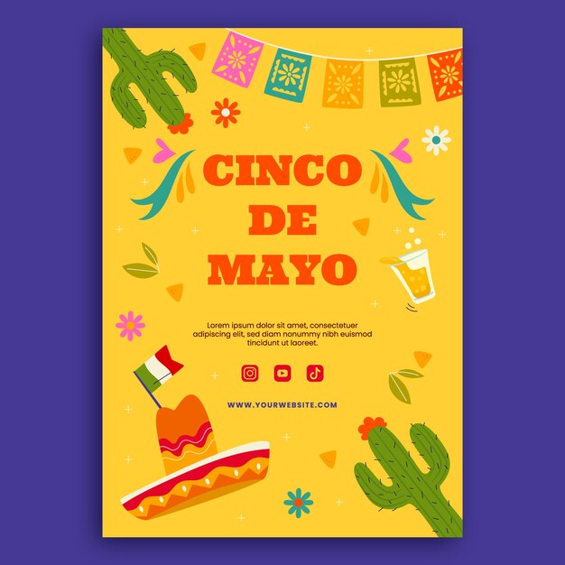 Modello di poster verticale piatto per la celebrazione del cinco de mayo
