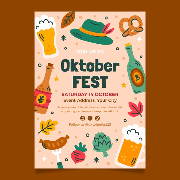 Modello di poster verticale piatto per la celebrazione del festival della birra oktoberfest