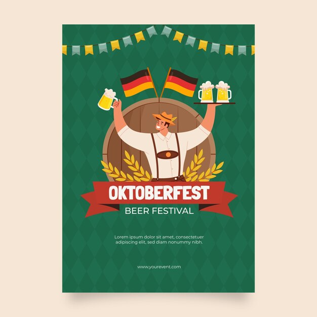 Modello di poster verticale piatto per la celebrazione del festival della birra Oktoberfest
