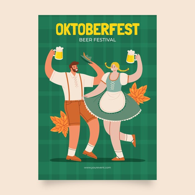 Modello di poster verticale piatto per la celebrazione del festival della birra oktoberfest