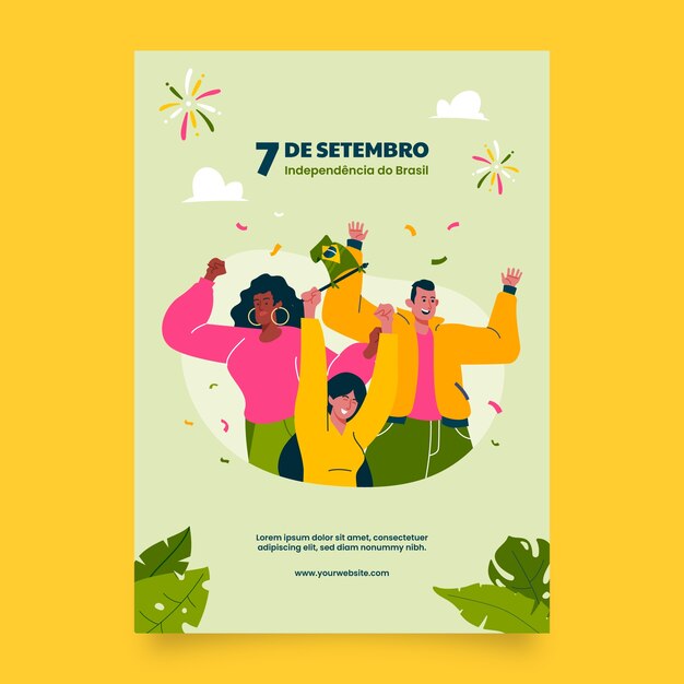 Modello di poster verticale piatto per la celebrazione del giorno dell'indipendenza brasiliana