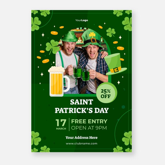 Modello di poster verticale piatto per la celebrazione del giorno di san patrizio