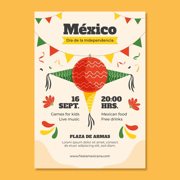 Modello di poster verticale piatto per la celebrazione dell'indipendenza del Messico