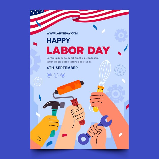 Modello di poster verticale piatto per la celebrazione della festa del lavoro americana
