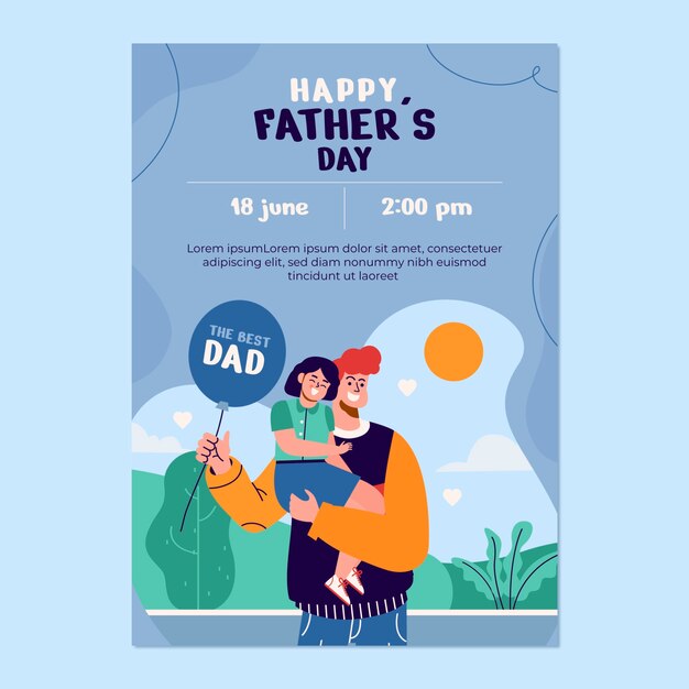 Modello di poster verticale piatto per la celebrazione della festa del papà