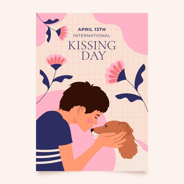 Modello di poster verticale piatto per la celebrazione della Giornata Internazionale del Bacio