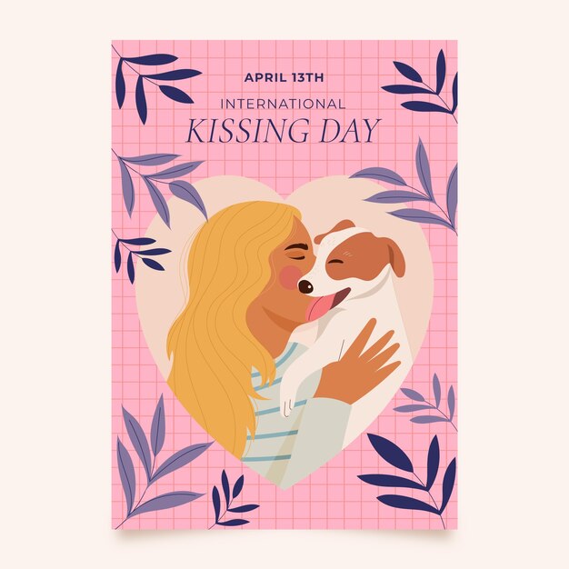 Modello di poster verticale piatto per la celebrazione della Giornata Internazionale del Bacio