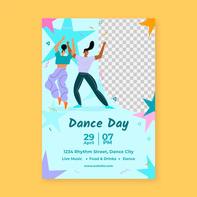 Modello di poster verticale piatto per la celebrazione della Giornata internazionale della danza