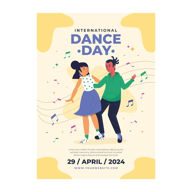 Modello di poster verticale piatto per la celebrazione della Giornata internazionale della danza