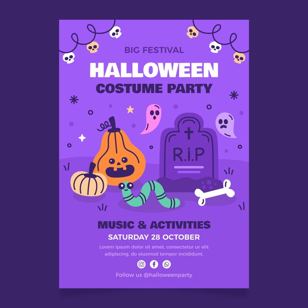 Modello di poster verticale piatto per la celebrazione della stagione di halloween