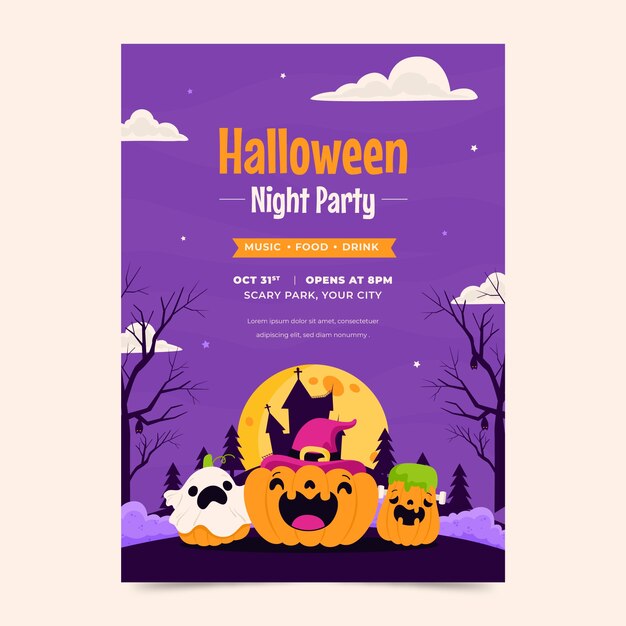 Modello di poster verticale piatto per la celebrazione della stagione di halloween