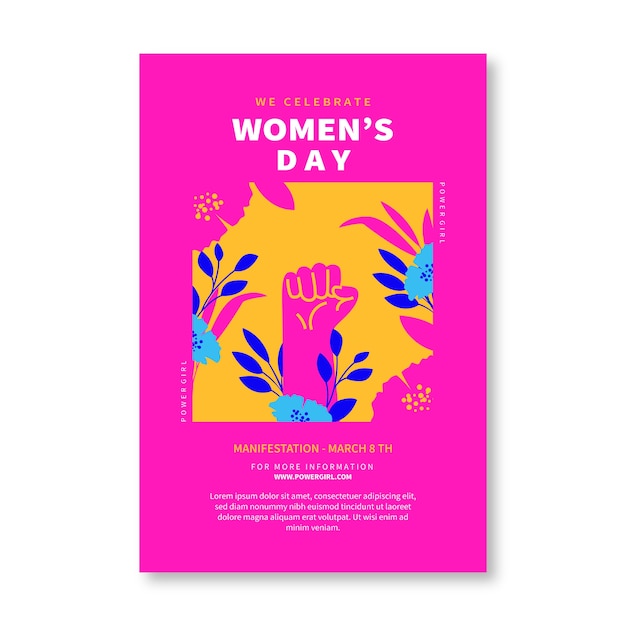 Modello di poster verticale piatto per la festa della donna internazionale