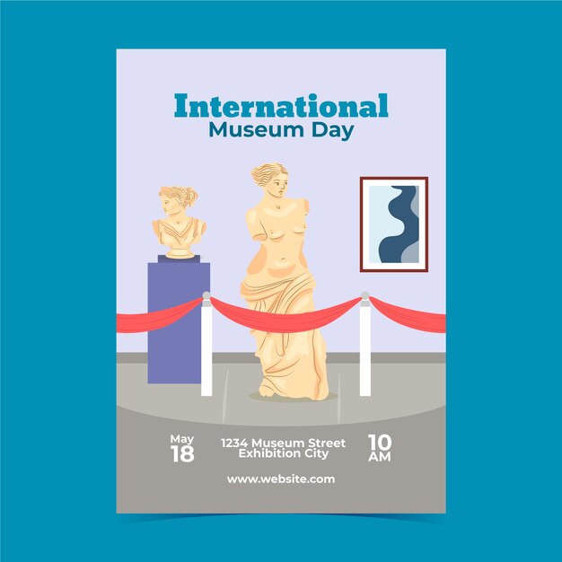 Modello di poster verticale piatto per la giornata internazionale dei musei